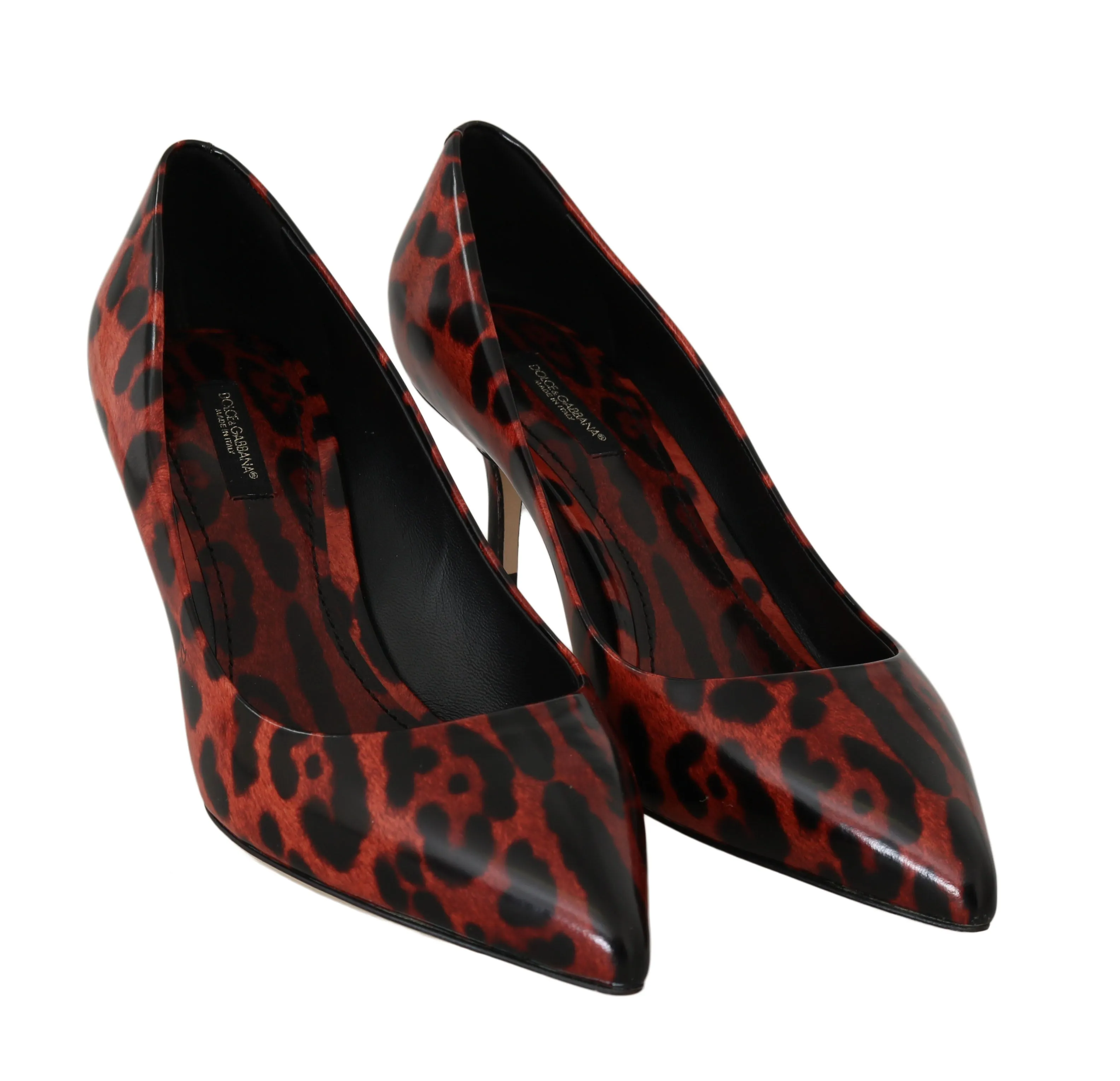 Red Leopard Leather Pumps Heels